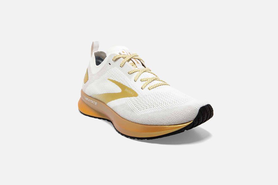 Brooks Running Shoes - Levitate 4 Road Womens - White/Gold - YRS-549067